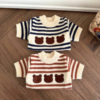 HKM-7919037 Warm Knitted Pet Sweater for Autumn and Winter in Navy Blue and Chestnut Stripes, Wool Material, Sizes S-XL