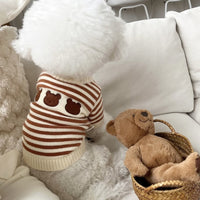 HKM-7919037 Warm Knitted Pet Sweater for Autumn and Winter in Navy Blue and Chestnut Stripes, Wool Material, Sizes S-XL