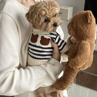 HKM-7919037 Warm Knitted Pet Sweater for Autumn and Winter in Navy Blue and Chestnut Stripes, Wool Material, Sizes S-XL