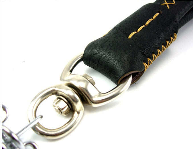 HKM-7919165 Durable Leather Traction Rope with Swivel Hook for Medium & Large Dogs
