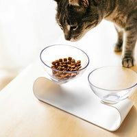 HKM-7919549 Double Pet Bowl with ABS Base and AS Bowls in White, 290 x 138 x 120mm