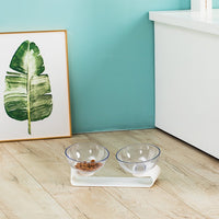 HKM-7919549 Double Pet Bowl with ABS Base and AS Bowls in White, 290 x 138 x 120mm