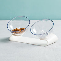 HKM-7919549 Double Pet Bowl with ABS Base and AS Bowls in White, 290 x 138 x 120mm