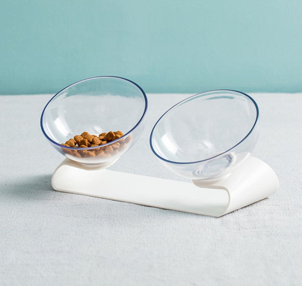 HKM-7919549 Double Pet Bowl with ABS Base and AS Bowls in White, 290 x 138 x 120mm