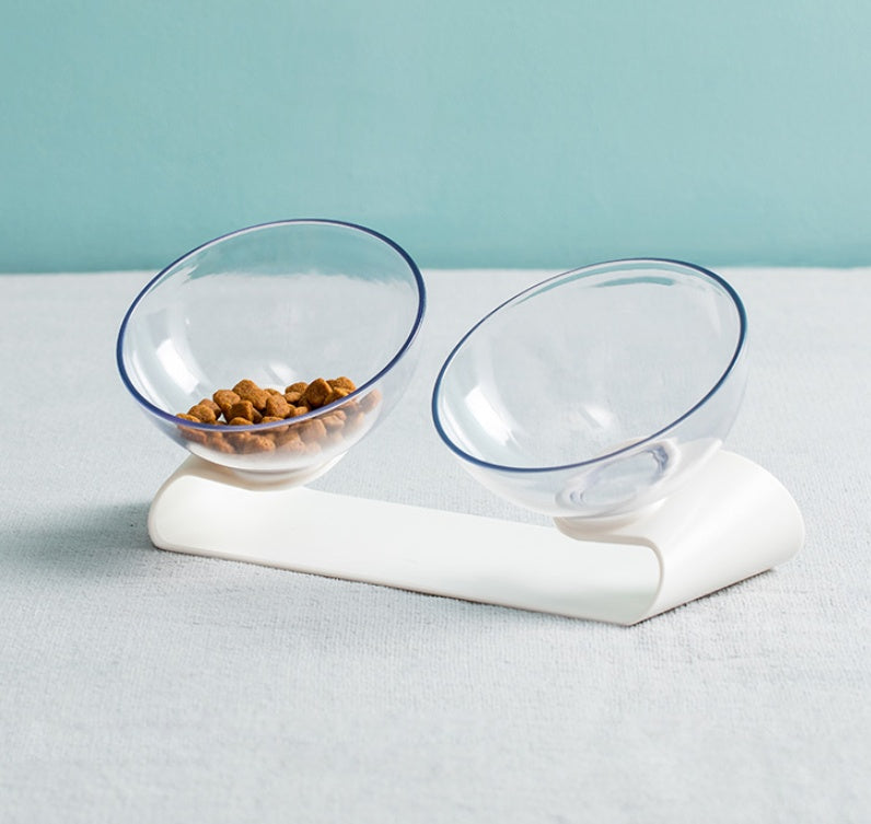 HKM-7919549 Double Pet Bowl with ABS Base and AS Bowls in White, 290 x 138 x 120mm