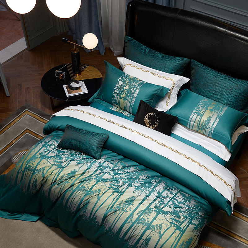 HKM-792147 Jacquard Cotton Four-Piece Bedding Set with Floral Design in Standard and Plus Sizes
