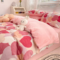 HKM-792147 Milk Velvet Plush Bed Sheet Set - Soft Polyester Cartoon Thermal Insulation - Multiple Sizes Available