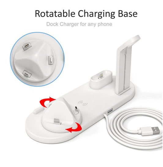 HKM-792147 Three-in-One Wireless Charging Station with 360° Rotating Cradle for Smartphones, Smartwatches, and Wireless Earbuds - Fast Charging Capability
