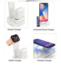 HKM-792147 Three-in-One Wireless Charging Station with 360° Rotating Cradle for Smartphones, Smartwatches, and Wireless Earbuds - Fast Charging Capability