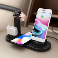 HKM-792147 Three-in-One Wireless Charging Station with 360° Rotating Cradle for Smartphones, Smartwatches, and Wireless Earbuds - Fast Charging Capability