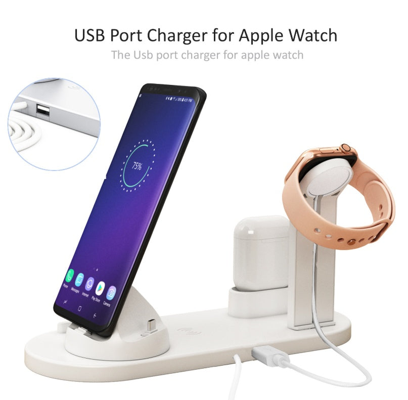 HKM-792147 Three-in-One Wireless Charging Station with 360° Rotating Cradle for Smartphones, Smartwatches, and Wireless Earbuds - Fast Charging Capability