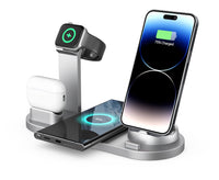 HKM-792147 Three-in-One Wireless Charging Station with 360° Rotating Cradle for Smartphones, Smartwatches, and Wireless Earbuds - Fast Charging Capability