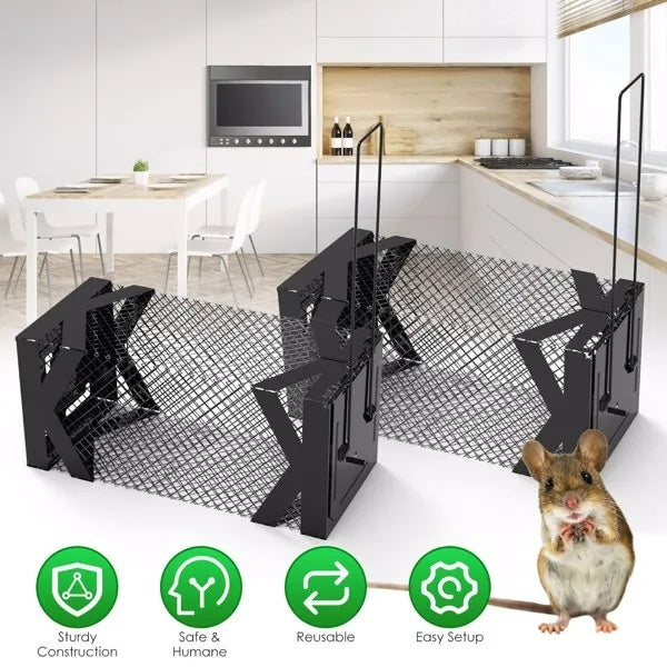 HKM-7923005 Humane Mouse Trap Cage - Non-Lethal Metal Rodent Catcher for Indoor and Outdoor Use