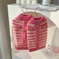 HKM-7923901 Classic Pink Striped Sweater for Pets - Casual Polyester Clothing in XS-XL Sizes