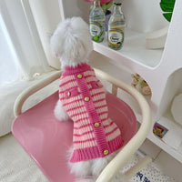 HKM-7923901 Classic Pink Striped Sweater for Pets - Casual Polyester Clothing in XS-XL Sizes
