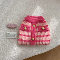 HKM-7923901 Classic Pink Striped Sweater for Pets - Casual Polyester Clothing in XS-XL Sizes