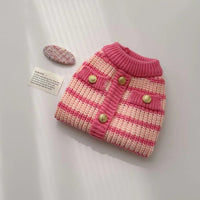 HKM-7923901 Classic Pink Striped Sweater for Pets - Casual Polyester Clothing in XS-XL Sizes