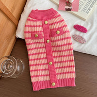 HKM-7923901 Classic Pink Striped Sweater for Pets - Casual Polyester Clothing in XS-XL Sizes