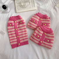HKM-7923901 Classic Pink Striped Sweater for Pets - Casual Polyester Clothing in XS-XL Sizes