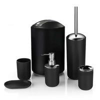 HKM-792403 6-Piece Black and White Plastic Bathroom Accessory Set for Modern Home Décor