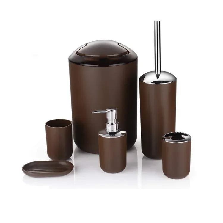 HKM-792403 6-Piece Black and White Plastic Bathroom Accessory Set for Modern Home Décor