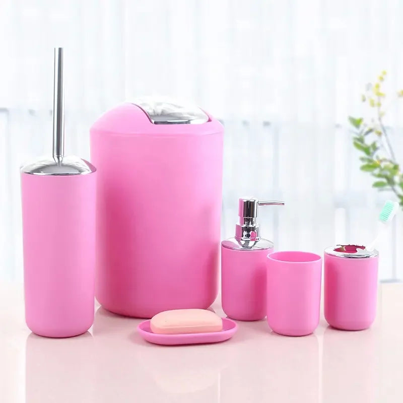 HKM-792403 6-Piece Black and White Plastic Bathroom Accessory Set for Modern Home Décor