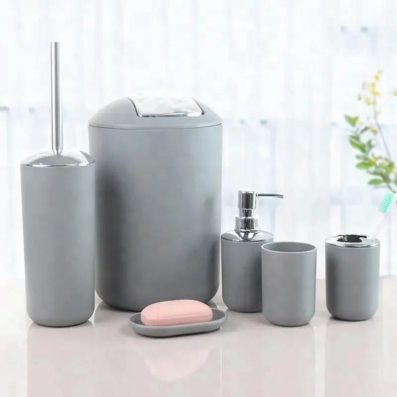 HKM-792403 6-Piece Black and White Plastic Bathroom Accessory Set for Modern Home Décor