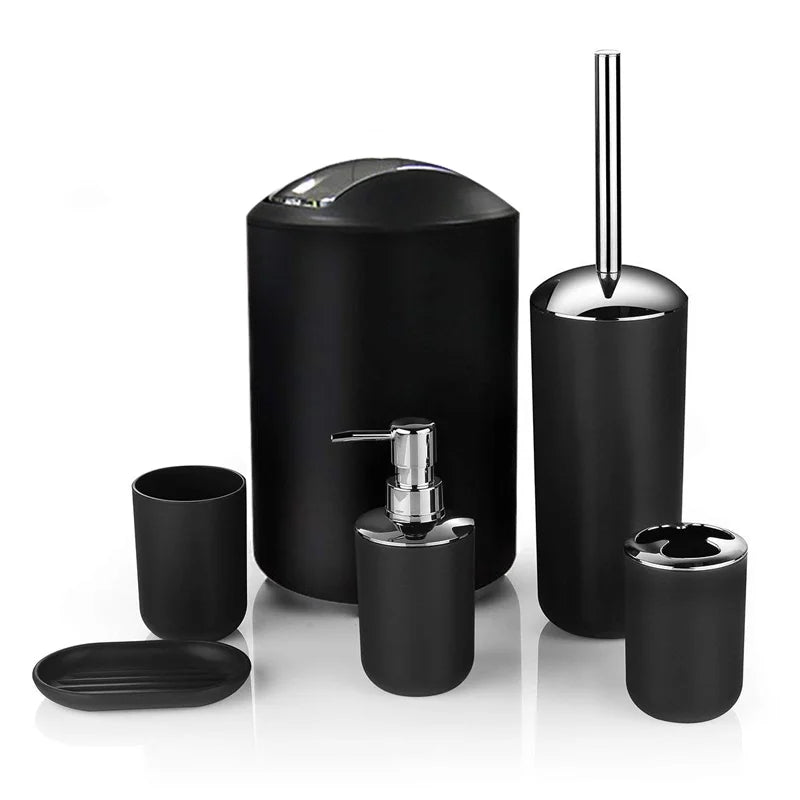 HKM-792403 6-Piece Black and White Plastic Bathroom Accessory Set for Modern Home Décor