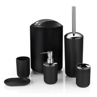 HKM-792403 6-Piece Black and White Plastic Bathroom Accessory Set for Modern Home Décor