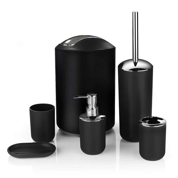 HKM-792403 6-Piece Black and White Plastic Bathroom Accessory Set for Modern Home Décor