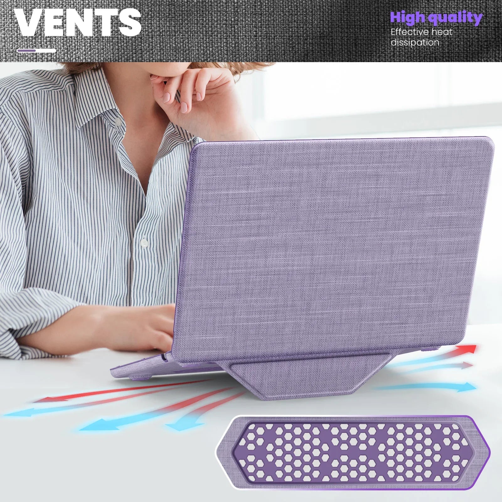 HKM-792531 Purple Fabric Laptop Protective Case for MacBook Air 13.6-inch (M2 A2681 / M3 A3113)