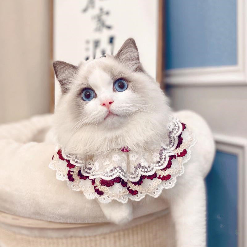 HKM-792659 Cotton Lace Adjustable Pet Bib Scarf with Bow, Multiple Colors Available