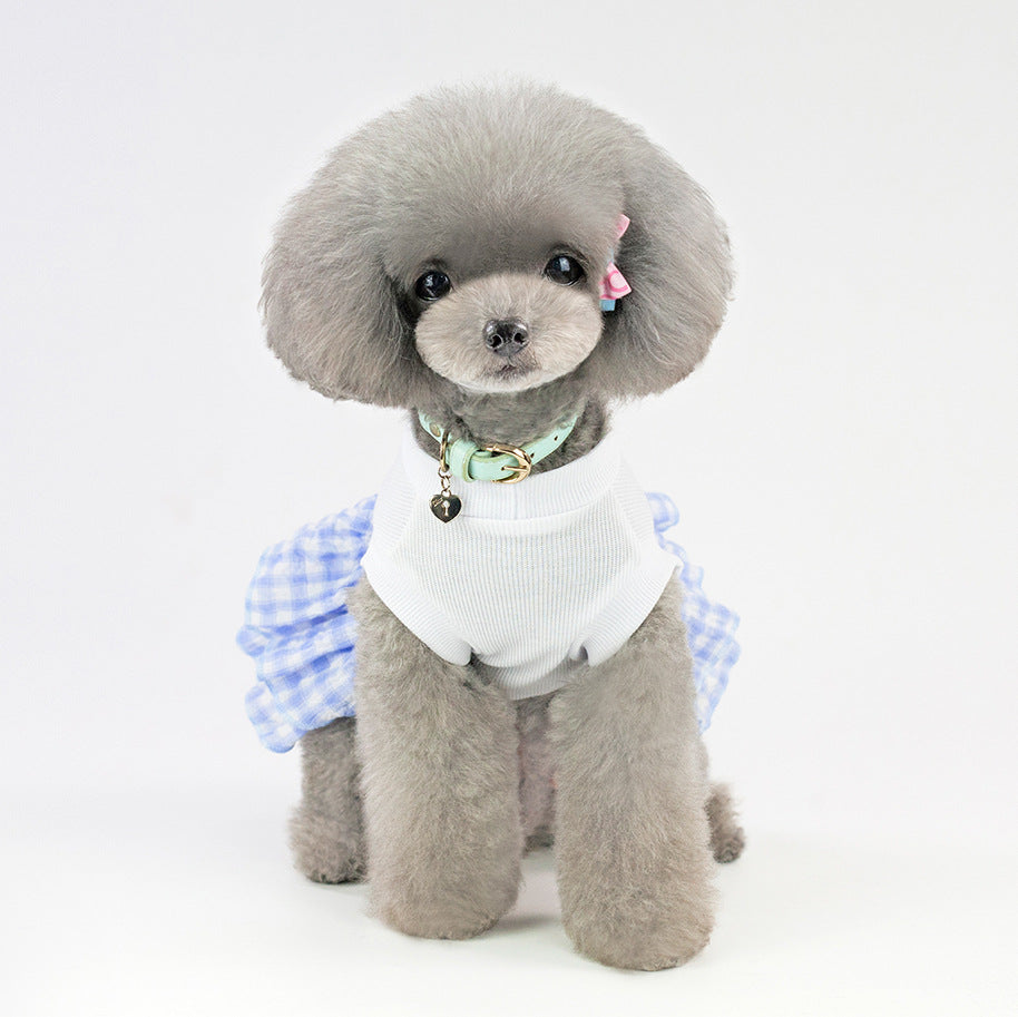 HKM-7927485 Small Dog Love Skirt in Blue and Pink - Cotton Princess Style for Pet Mothers
