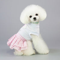HKM-7927485 Small Dog Love Skirt in Blue and Pink - Cotton Princess Style for Pet Mothers