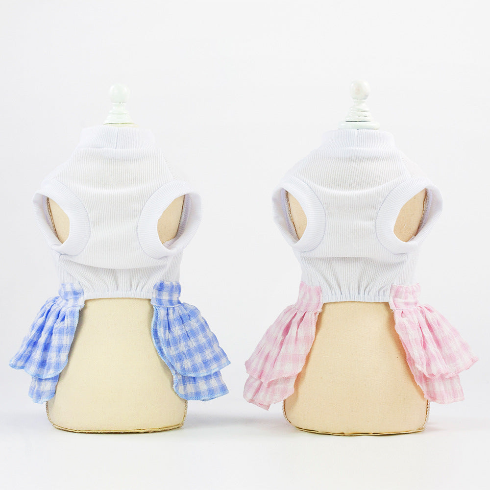 HKM-7927485 Small Dog Love Skirt in Blue and Pink - Cotton Princess Style for Pet Mothers