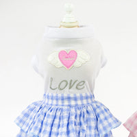 HKM-7927485 Small Dog Love Skirt in Blue and Pink - Cotton Princess Style for Pet Mothers
