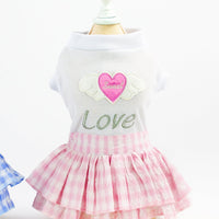 HKM-7927485 Small Dog Love Skirt in Blue and Pink - Cotton Princess Style for Pet Mothers