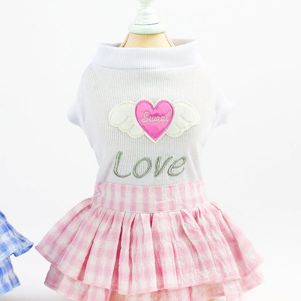 HKM-7927485 Small Dog Love Skirt in Blue and Pink - Cotton Princess Style for Pet Mothers