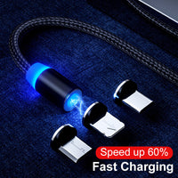 HKM-792851 3-in-1 Magnetic Data Cable for Fast Charging - USB, 8PIN, Micro USB & TYPE-C, 1m & 2m Lengths Available