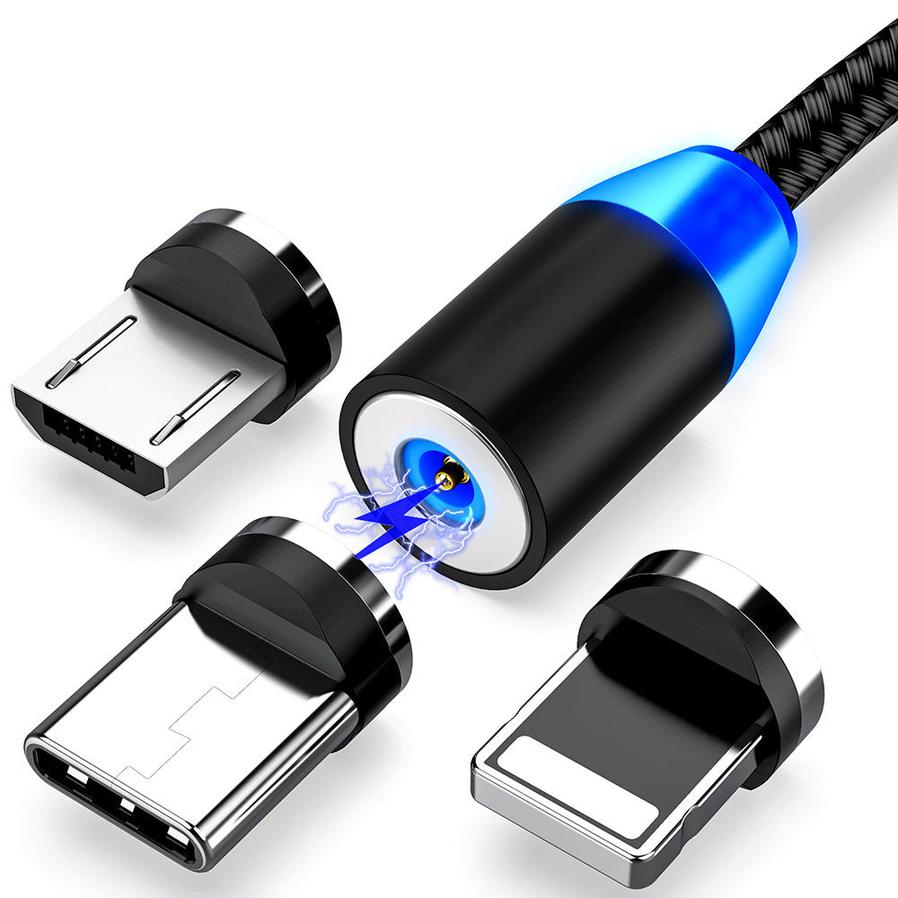 HKM-792851 3-in-1 Magnetic Data Cable for Fast Charging - USB, 8PIN, Micro USB & TYPE-C, 1m & 2m Lengths Available