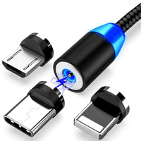 HKM-792851 3-in-1 Magnetic Data Cable for Fast Charging - USB, 8PIN, Micro USB & TYPE-C, 1m & 2m Lengths Available