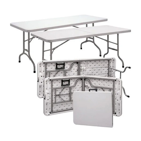 HKM-792851 6ft Rectangular Plastic Foldable Outdoor Table for Camping, BBQ, and Picnics