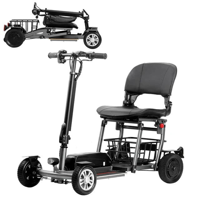 HKM-792851 Lightweight 4-Wheel Electric Mobility Scooter with Lithium Battery for Outdoor Travel, Foldable Design, 18KM Range, Max Speed 30km/h