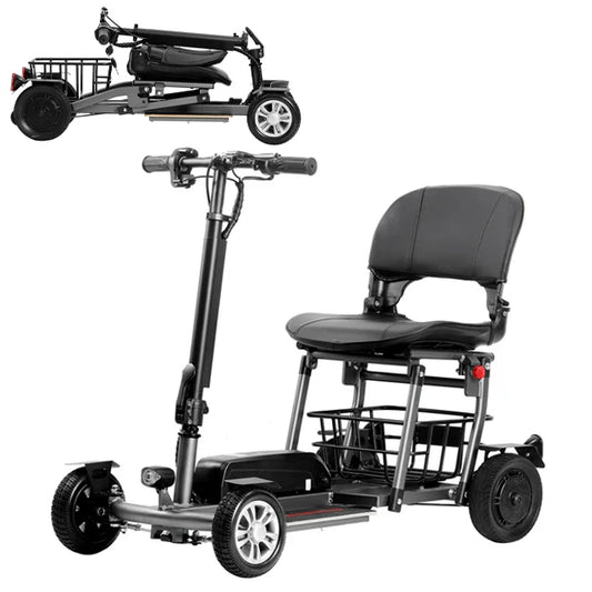 HKM-792851 Lightweight 4-Wheel Electric Mobility Scooter with Lithium Battery for Outdoor Travel, Foldable Design, 18KM Range, Max Speed 30km/h