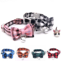 HKM-792851 Plaid Cat Bell Collar with Butterfly Bow Tie and Optional Hand Holding Rope