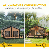 HKM-7928765 Cozy Double Room Wooden Dog House with Porch for Small to Medium Dogs
