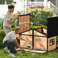 HKM-7928765 Cozy Double Room Wooden Dog House with Porch for Small to Medium Dogs