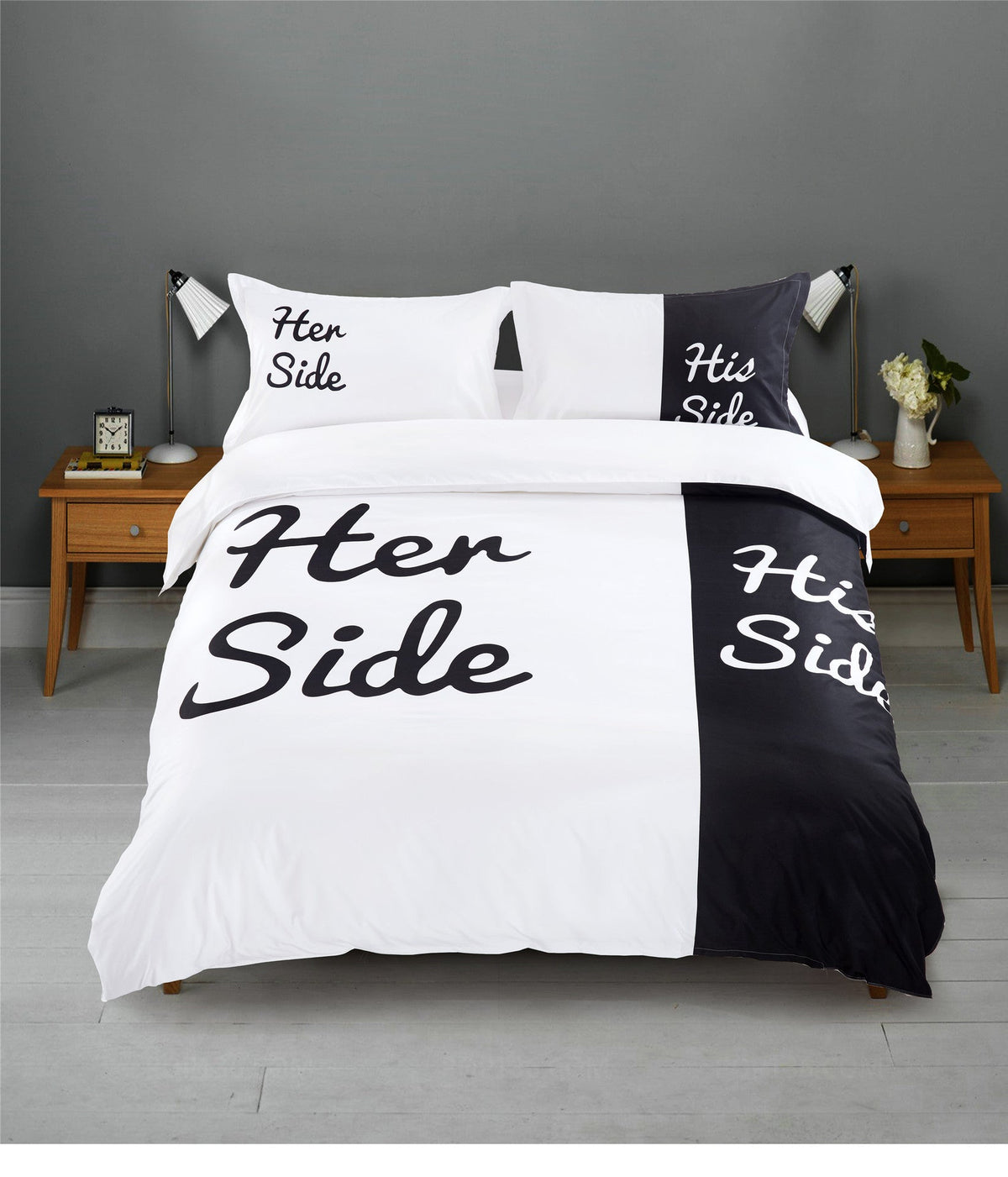 HKM-792979 Elegant Black and White Cat-Themed 3D Bedding Set - 4-Piece Polyester Cotton Comforter Ensemble