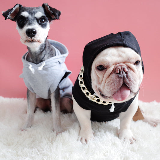 HKM-7930173 Hooded Cotton Summer Vest for Dogs & Cats, Available in Black or Grey, Sizes XS to XXL