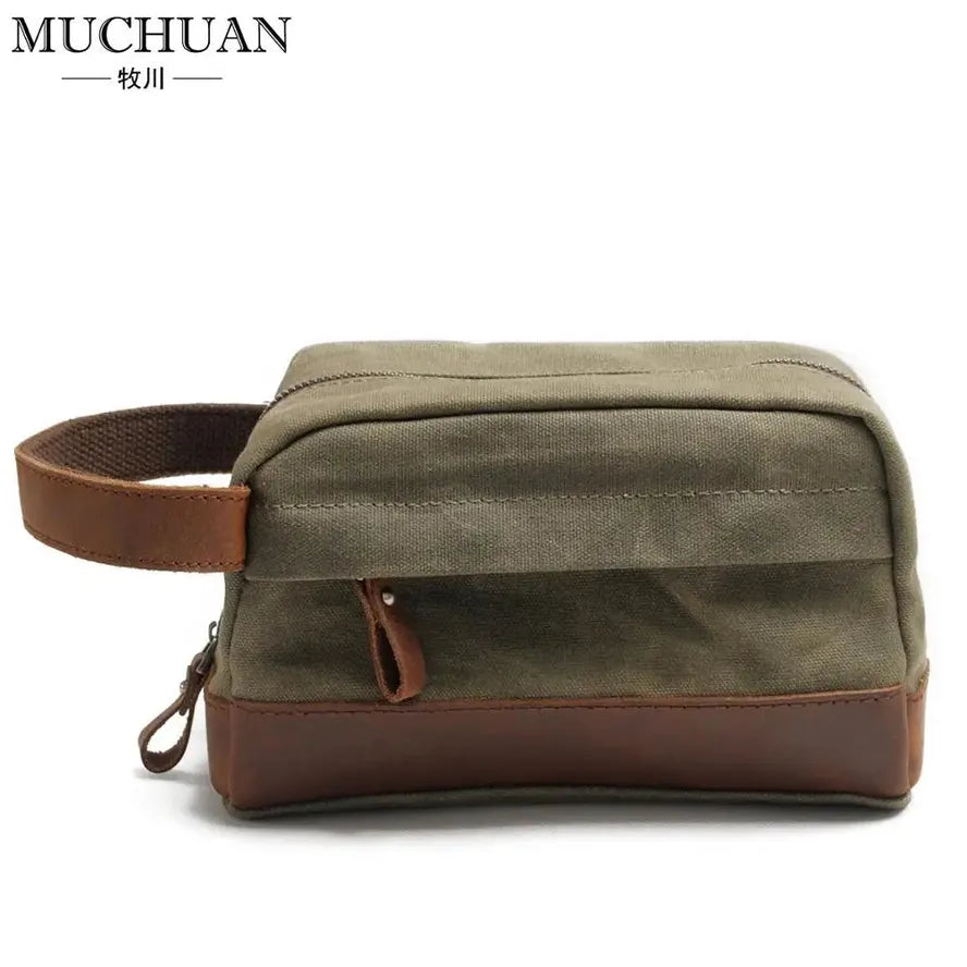 HKM-793043 Retro Waterproof Canvas Travel Toiletry Bag - Large Capacity Handheld Makeup Storage Bag